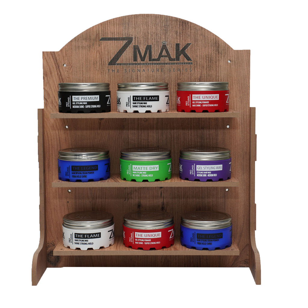 Display Shelf for Hair Wax - Small - Storage Shelving Unit - Wooden Organizer Rack - Brown - ZMAK The Signature Series